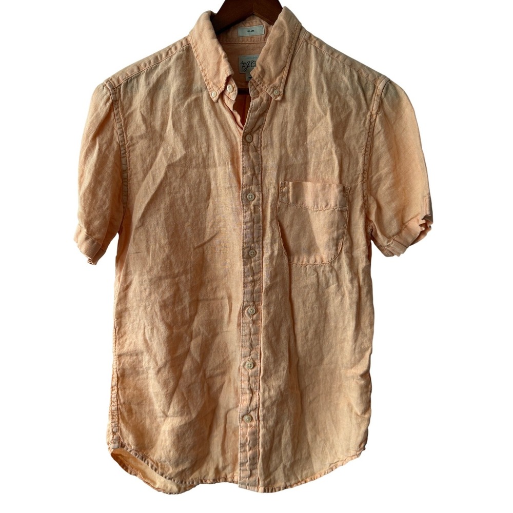 J.Crew Baird McNutt Irish Linen Shirt Slim Fit Short Sleeve Peach Orange Small